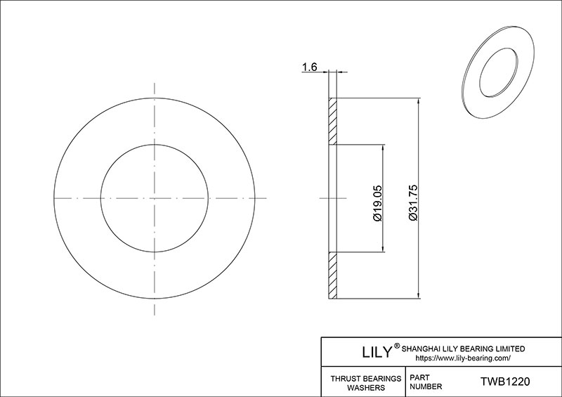 TWB1220 Needle Roller Thrust Bearings (Washers) cad drawing