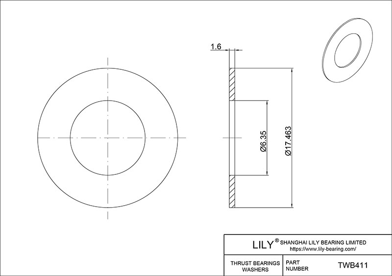 TWB411 Needle Roller Thrust Bearings (Washers) cad drawing