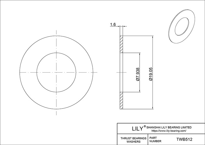TWB512 Needle Roller Thrust Bearings (Washers) cad drawing