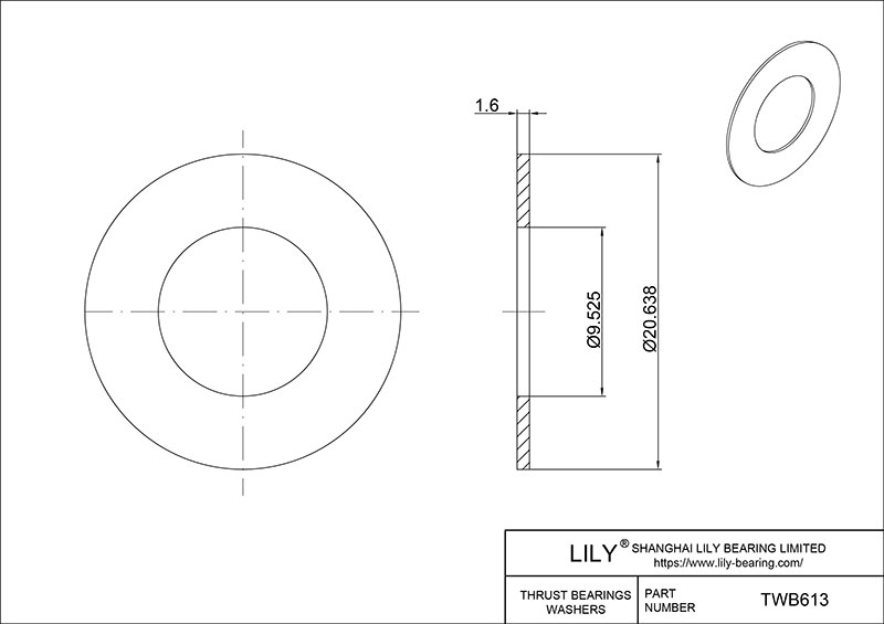 TWB613 Needle Roller Thrust Bearings (Washers) cad drawing