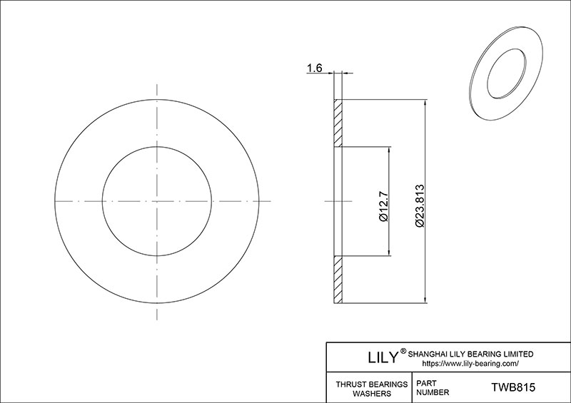 TWB815 Needle Roller Thrust Bearings (Washers) cad drawing