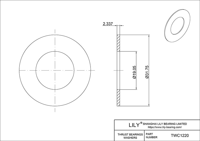 TWC1220 Needle Roller Thrust Bearings (Washers) cad drawing