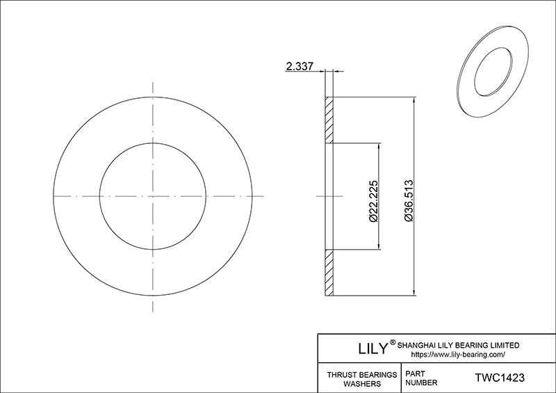 TWC1423 Needle Roller Thrust Bearings (Washers) cad drawing