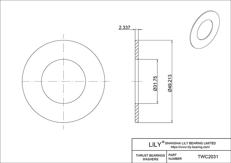 TWC2031 Needle Roller Thrust Bearings (Washers) cad drawing