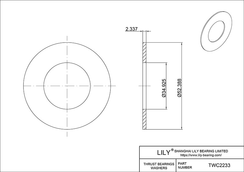 TWC2233 Needle Roller Thrust Bearings (Washers) cad drawing