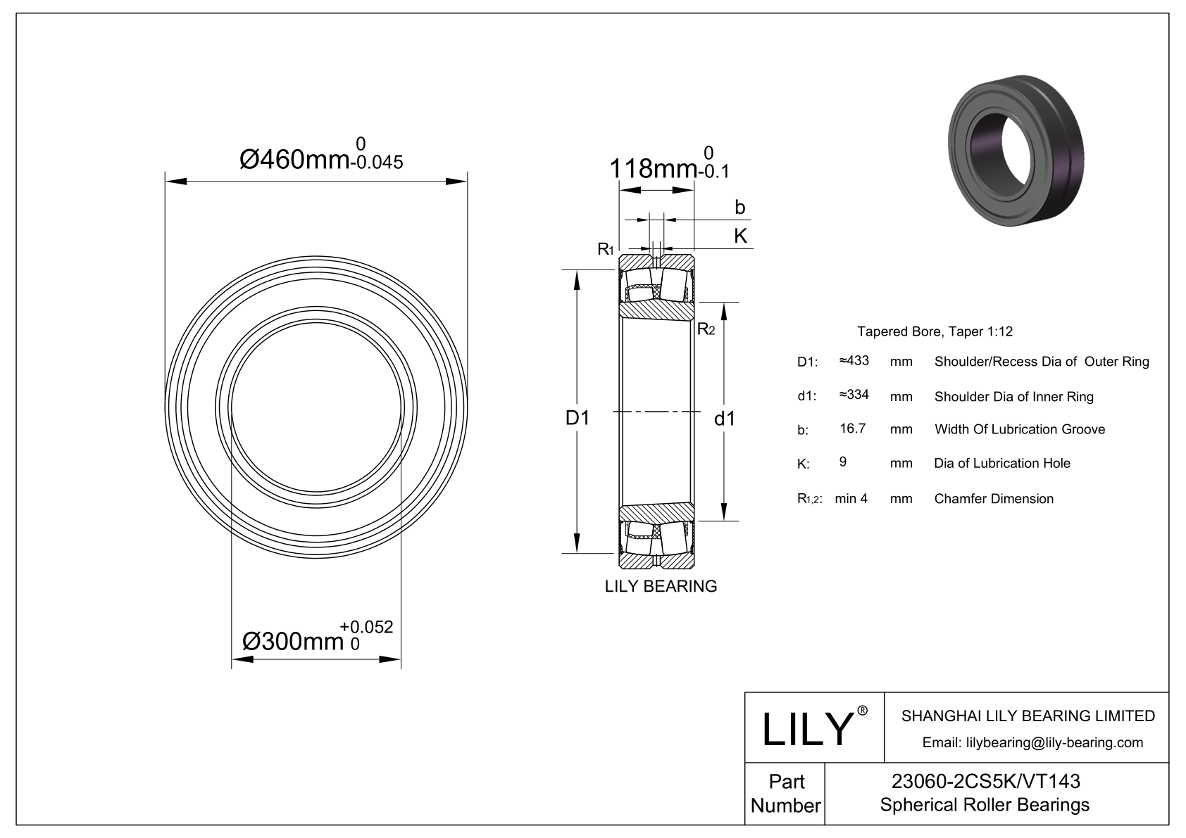 23060-2CS5K/VT143 Rodamiento de rodillos a rótula de doble hilera cad drawing