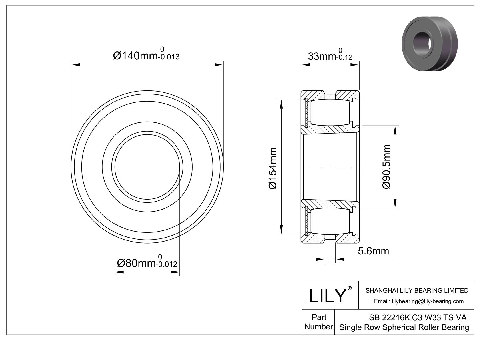 SB 22216K C3 W33 TS VA 单列调心滚子轴承 cad drawing