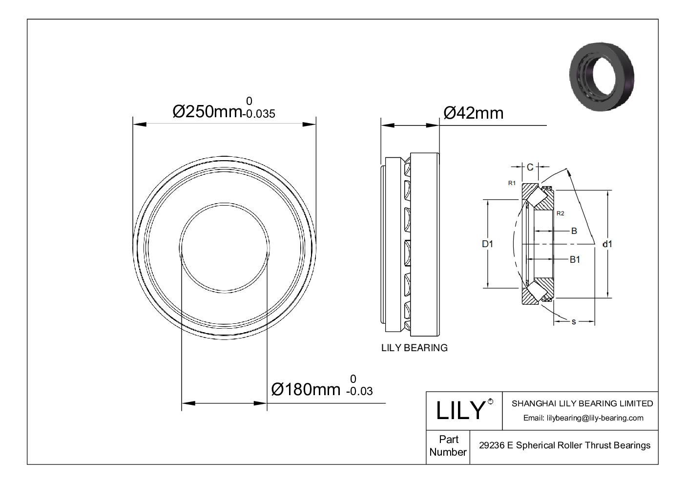 29236 E Spherical Roller Thrust Bearings cad drawing