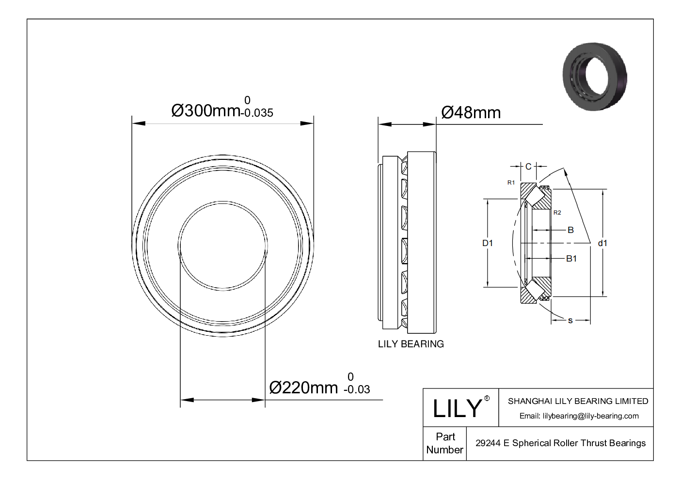 29244 E Spherical Roller Thrust Bearings cad drawing