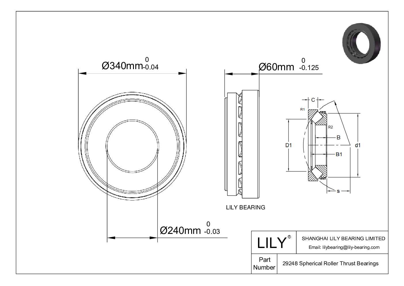 29248 Spherical Roller Thrust Bearings cad drawing