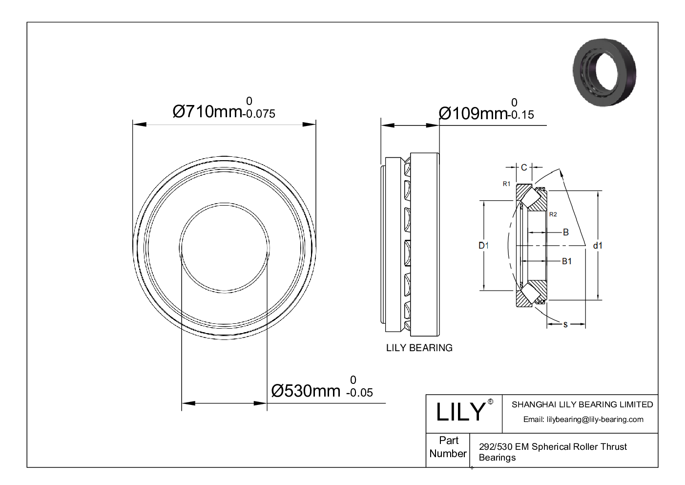 292/530 EM Spherical Roller Thrust Bearings cad drawing