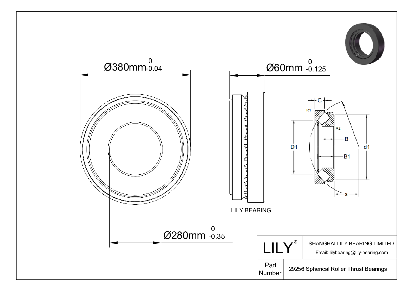 29256 Spherical Roller Thrust Bearings cad drawing