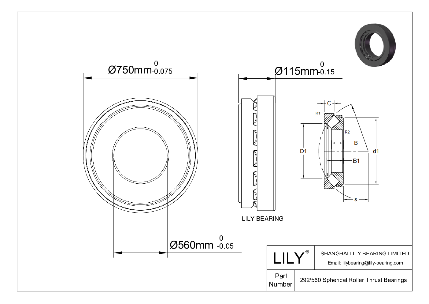 292/560 Spherical Roller Thrust Bearings cad drawing