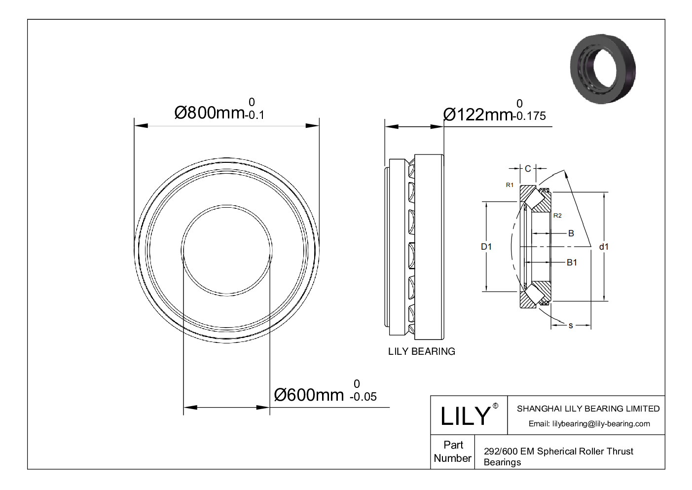 292/600 EM Spherical Roller Thrust Bearings cad drawing