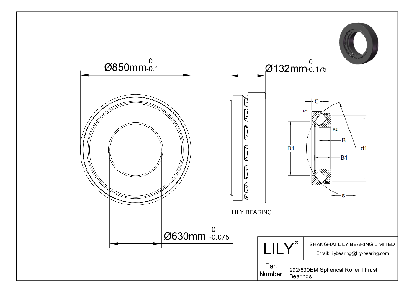 292/630 EM Spherical Roller Thrust Bearings cad drawing