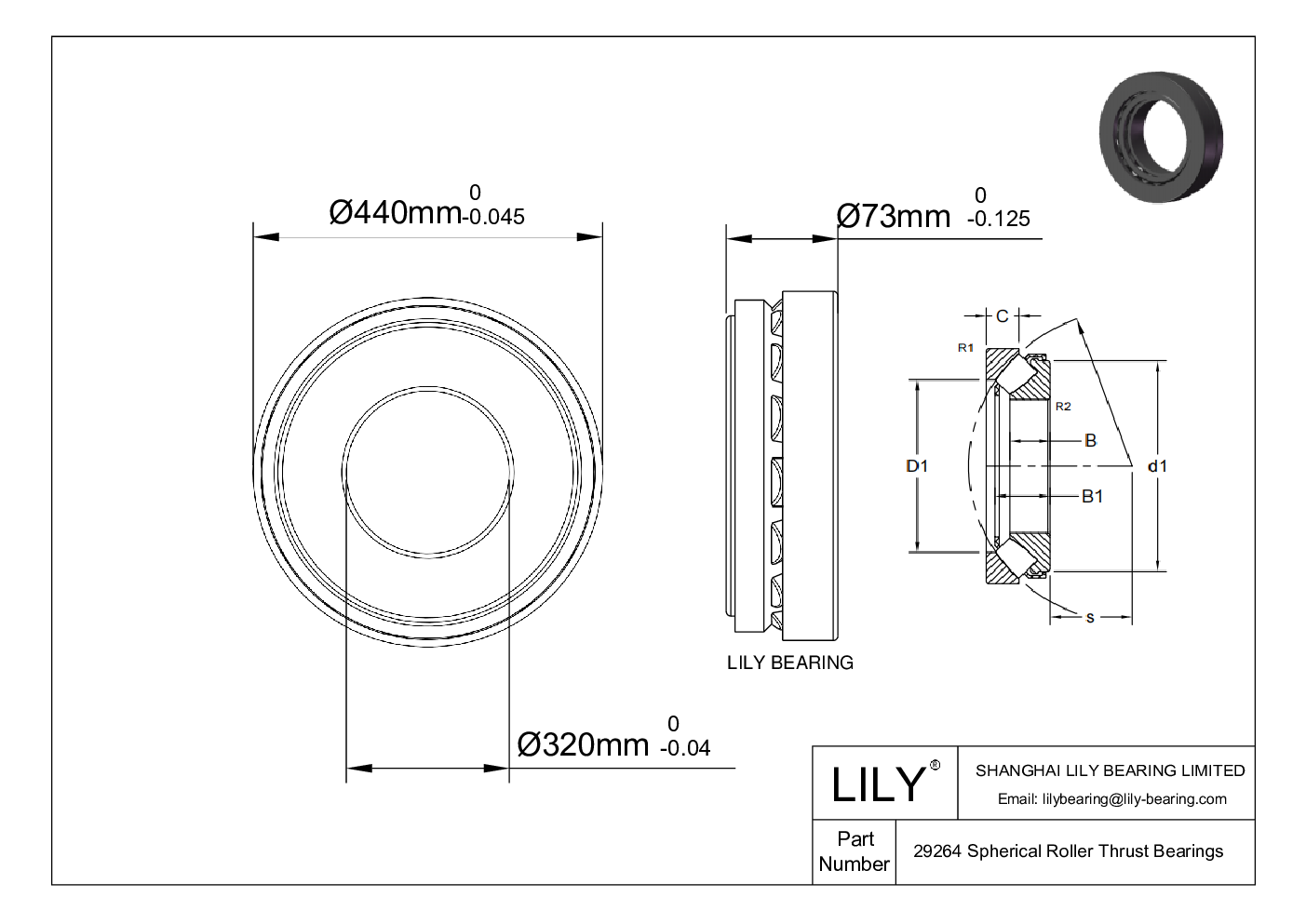29264 Spherical Roller Thrust Bearings cad drawing
