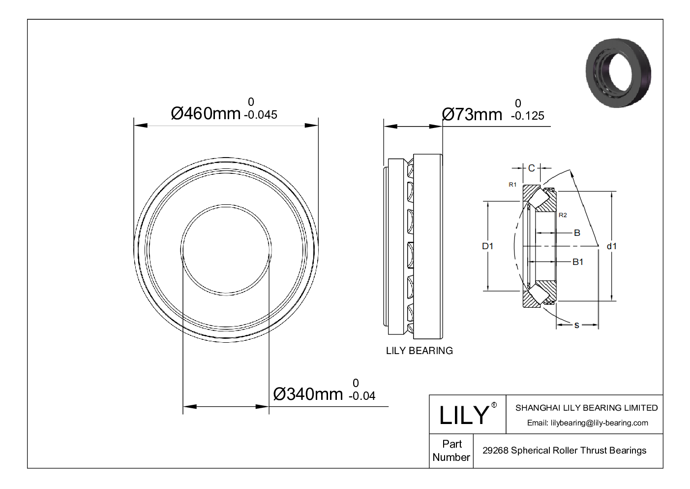 29268 Spherical Roller Thrust Bearings cad drawing