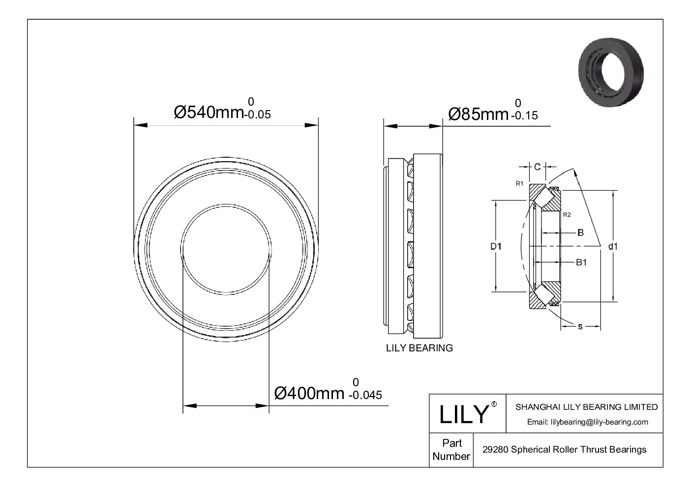29280 Spherical Roller Thrust Bearings cad drawing
