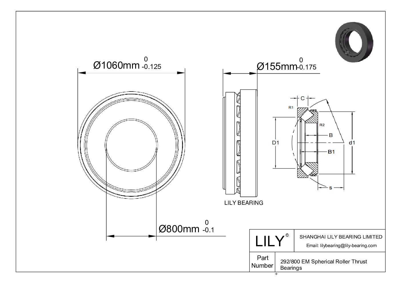 292/800 EM Spherical Roller Thrust Bearings cad drawing