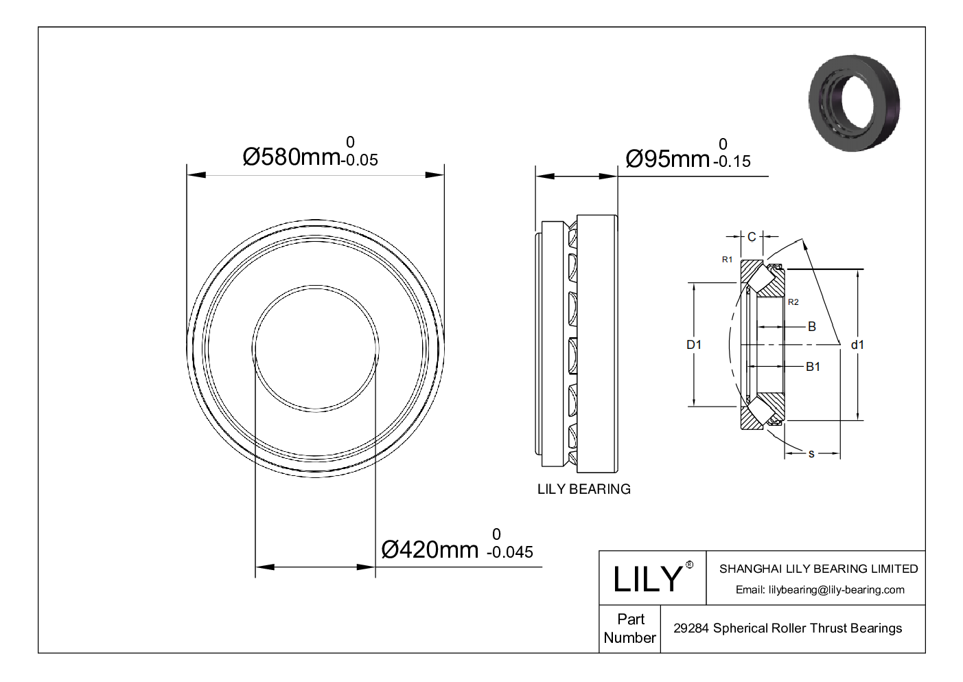 29284 Spherical Roller Thrust Bearings cad drawing