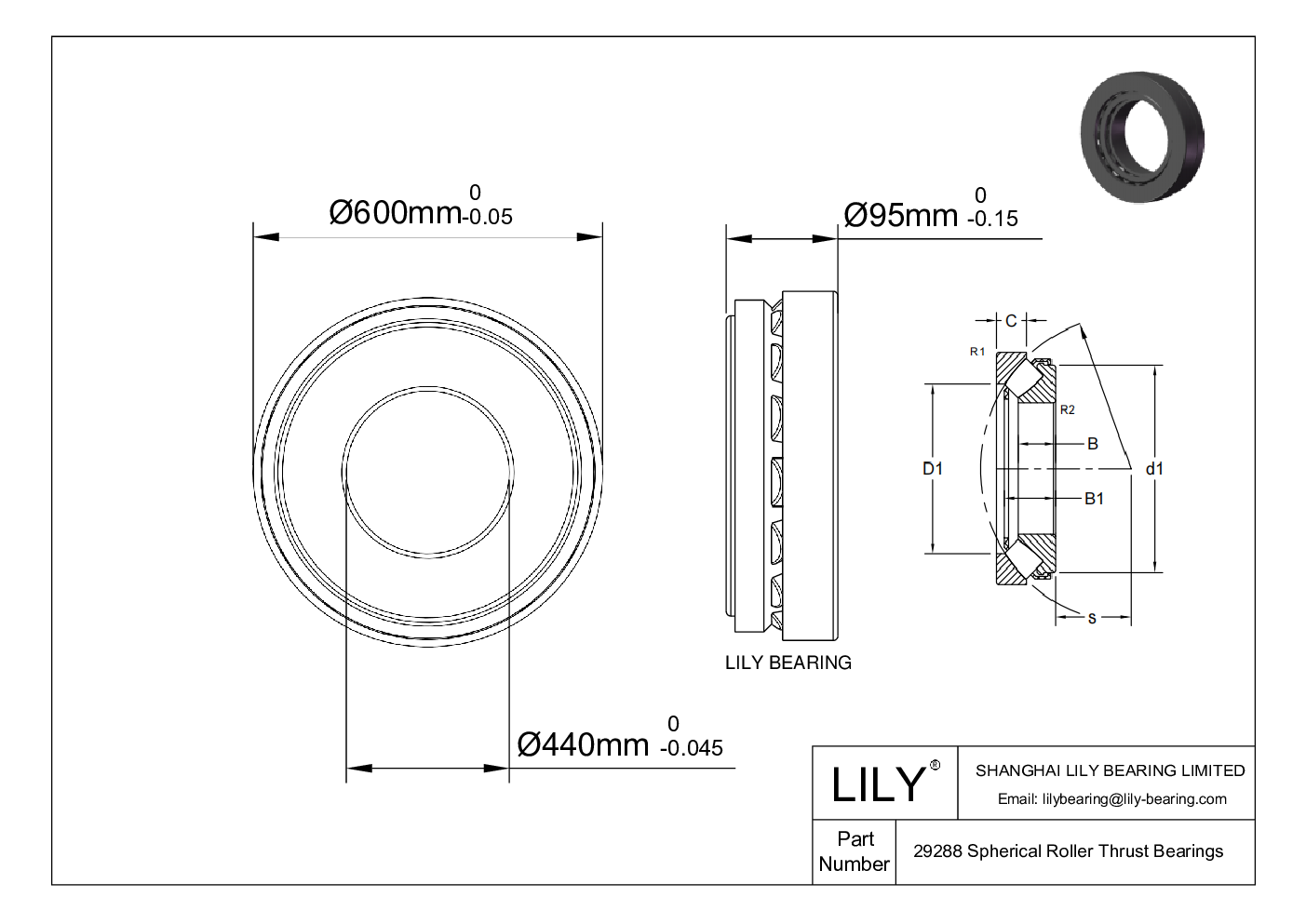 29288 Spherical Roller Thrust Bearings cad drawing