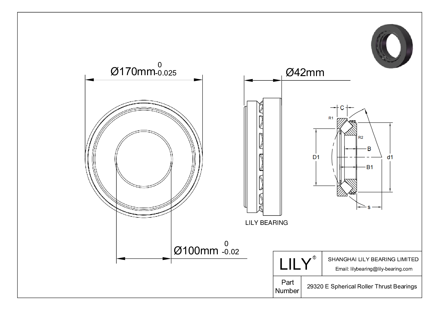 29320 E Spherical Roller Thrust Bearings cad drawing