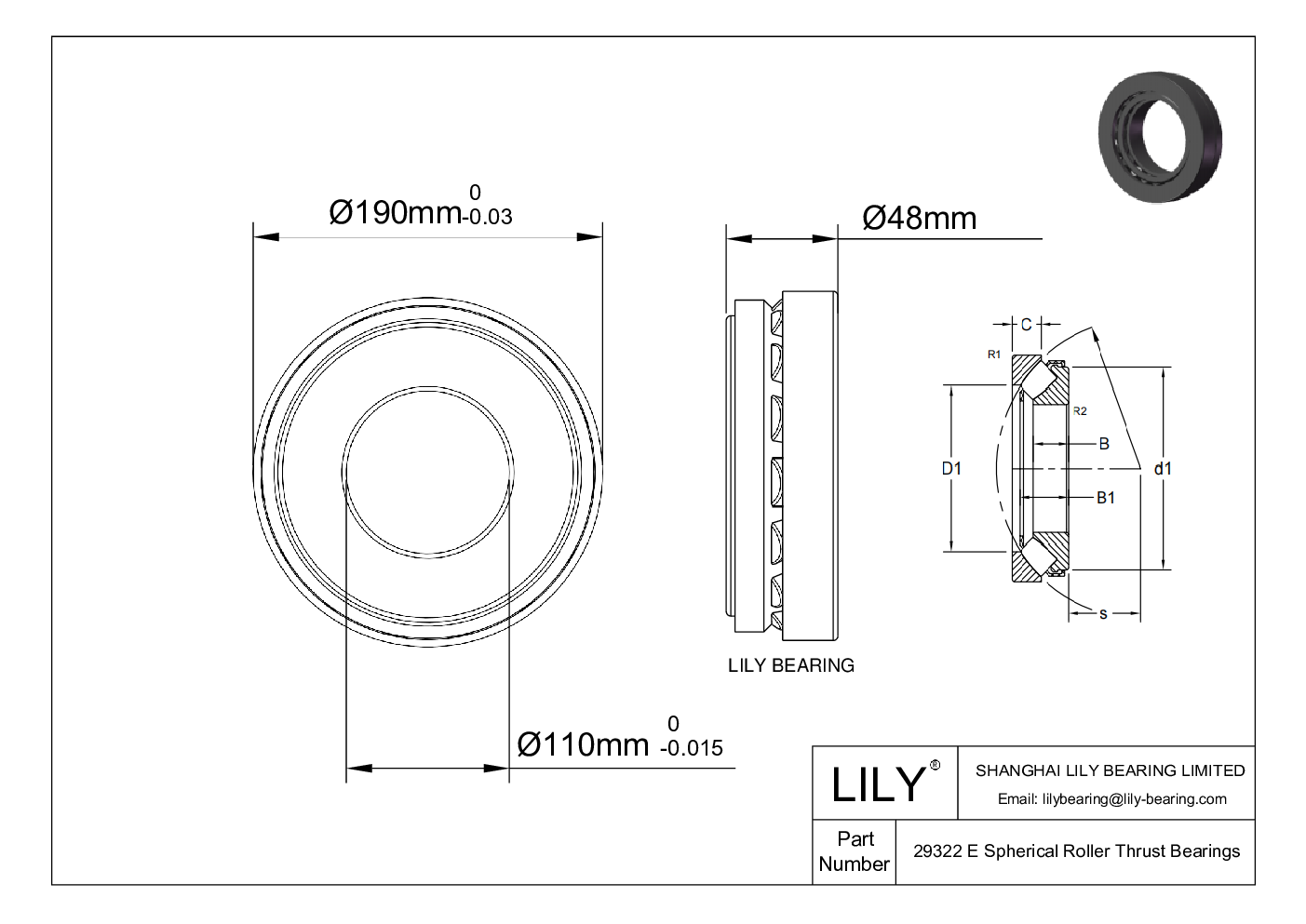 29322 E Spherical Roller Thrust Bearings cad drawing