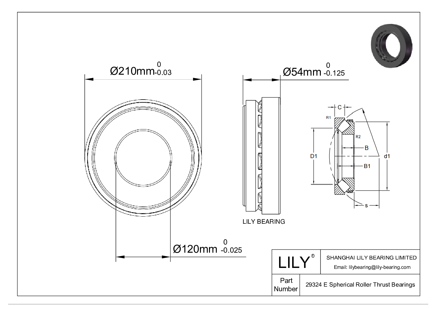 29324 E Spherical Roller Thrust Bearings cad drawing