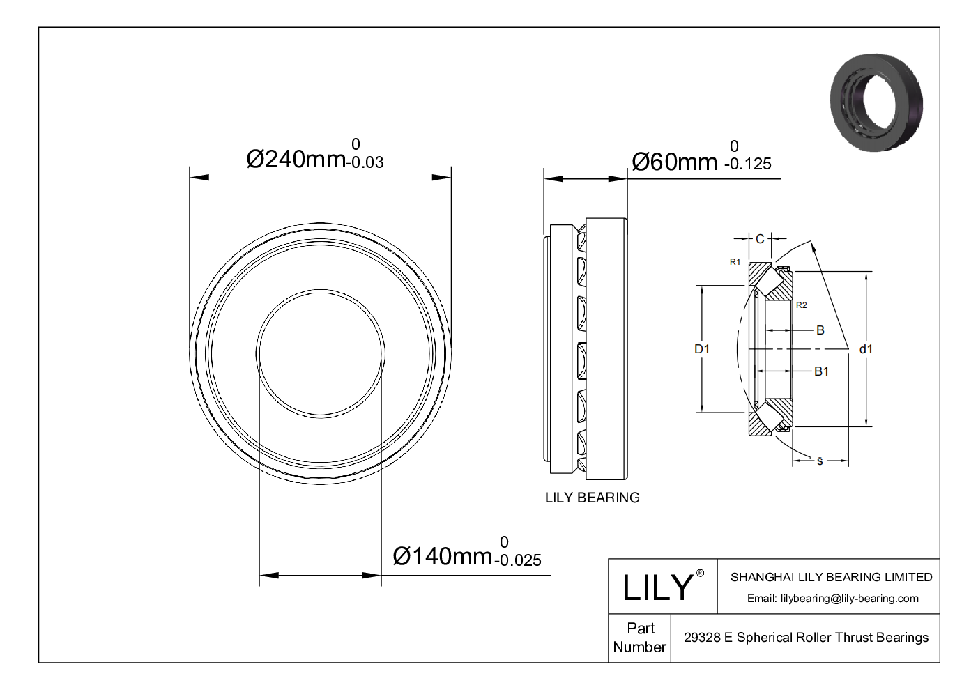 29328 E Spherical Roller Thrust Bearings cad drawing
