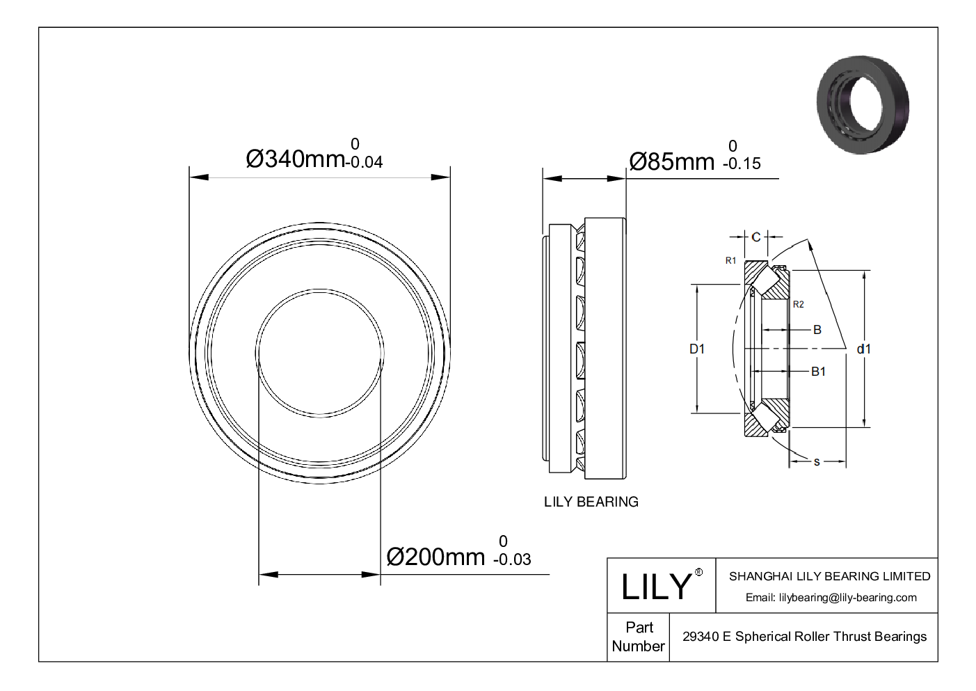 29340 E Spherical Roller Thrust Bearings cad drawing
