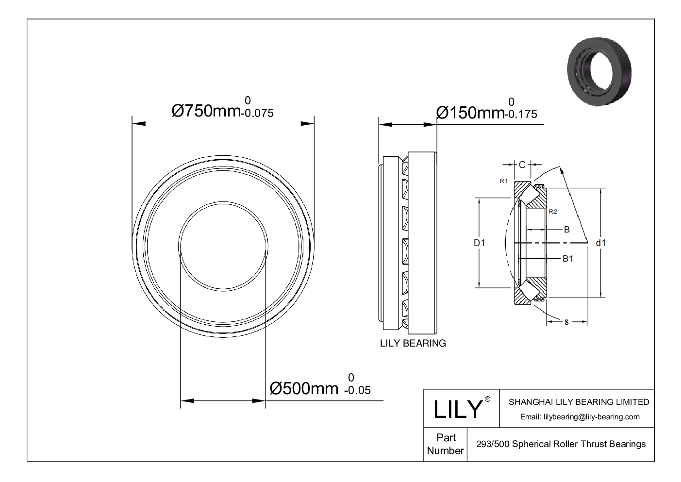 293/500 Spherical Roller Thrust Bearings cad drawing