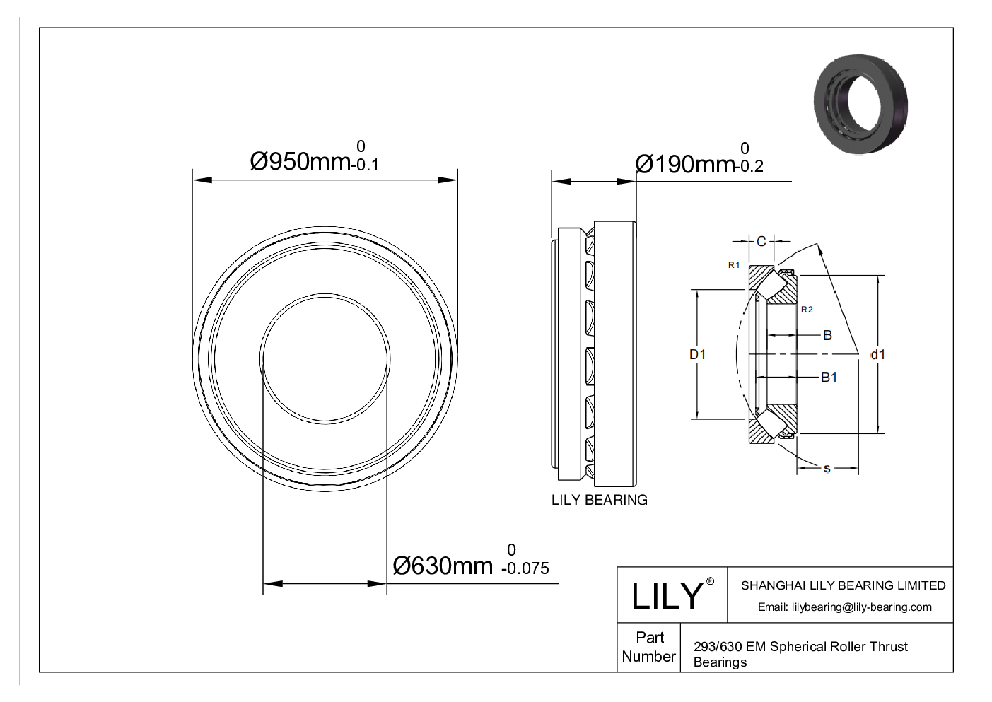 293/630 EM Spherical Roller Thrust Bearings cad drawing