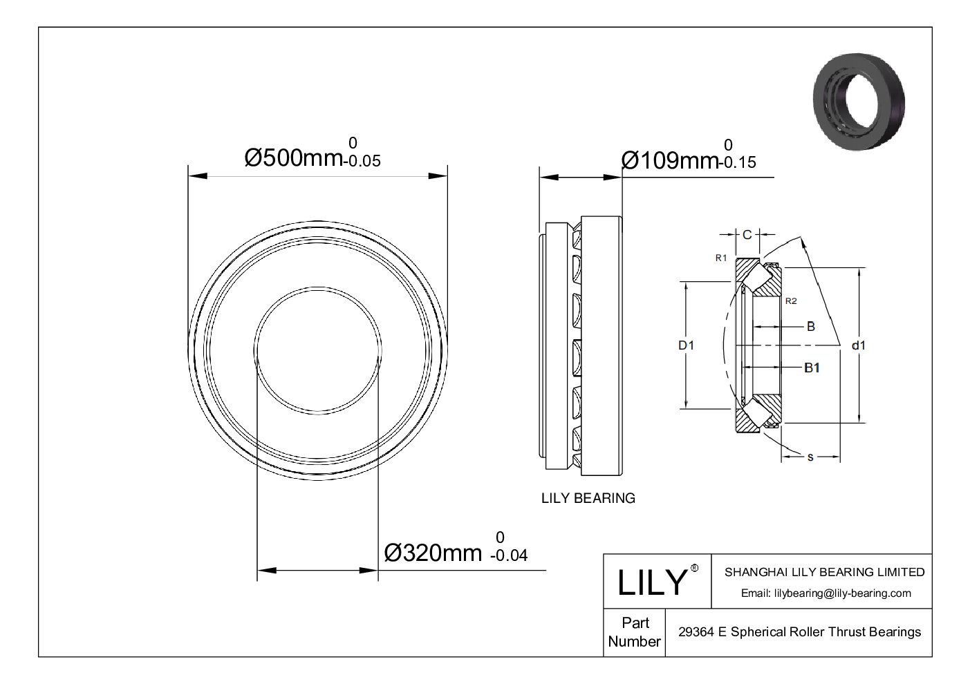 29364 E Spherical Roller Thrust Bearings cad drawing
