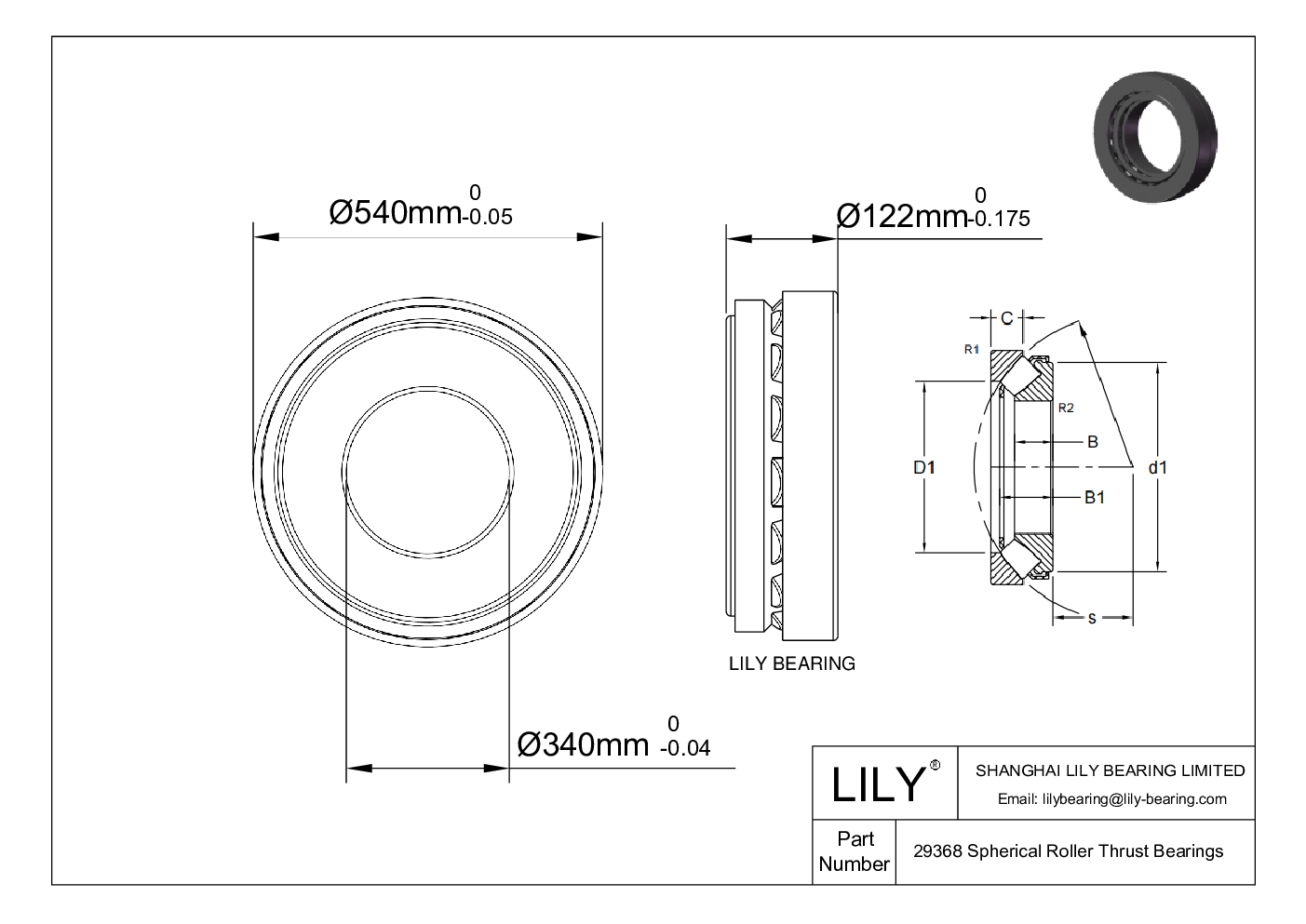 29368 Spherical Roller Thrust Bearings cad drawing