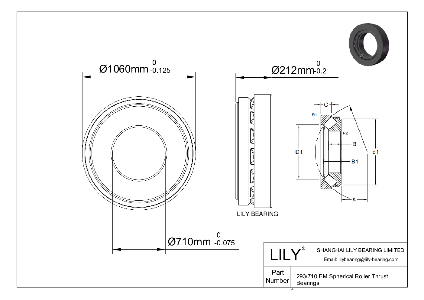 293/710 EM Spherical Roller Thrust Bearings cad drawing