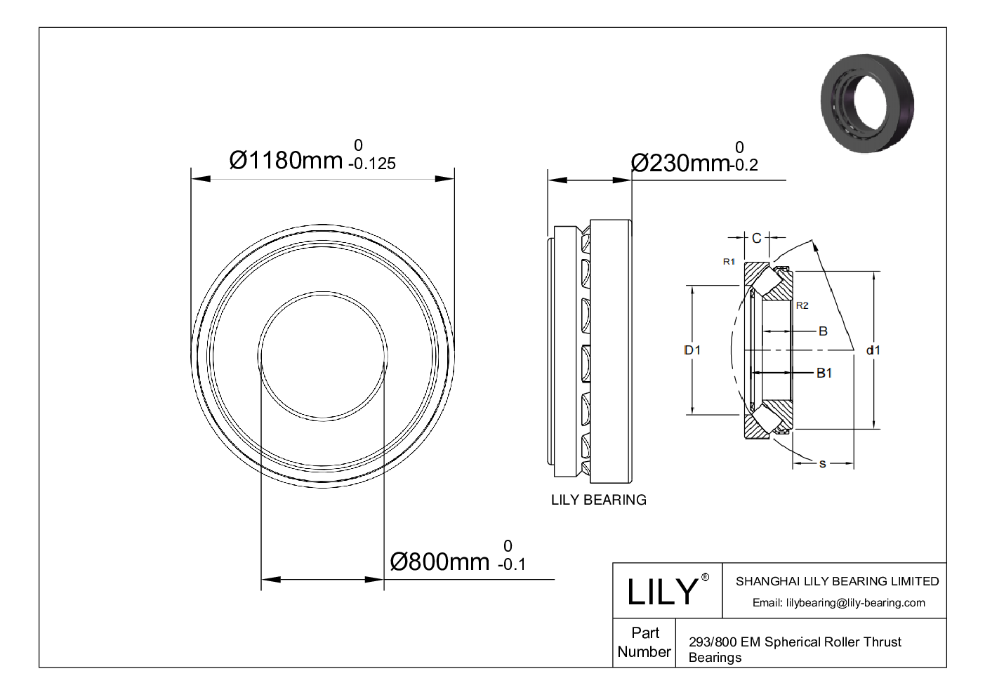 293/800 EM Spherical Roller Thrust Bearings cad drawing