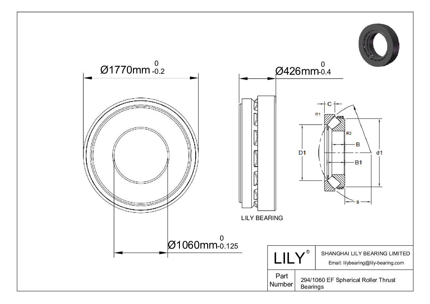 294/1060 EF Spherical Roller Thrust Bearings cad drawing