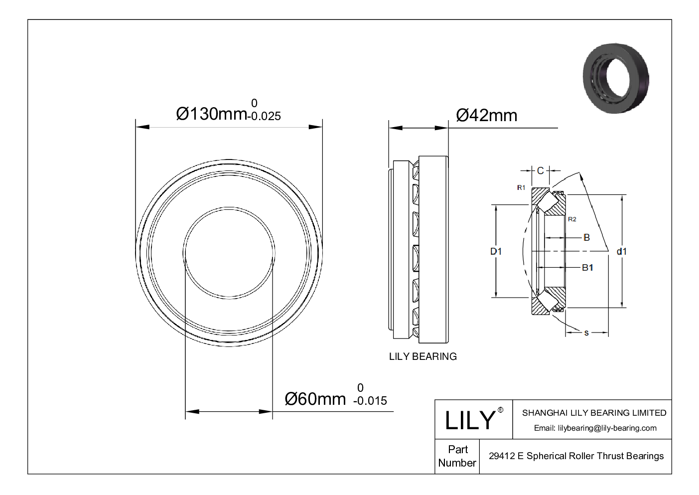 29412 E Spherical Roller Thrust Bearings cad drawing