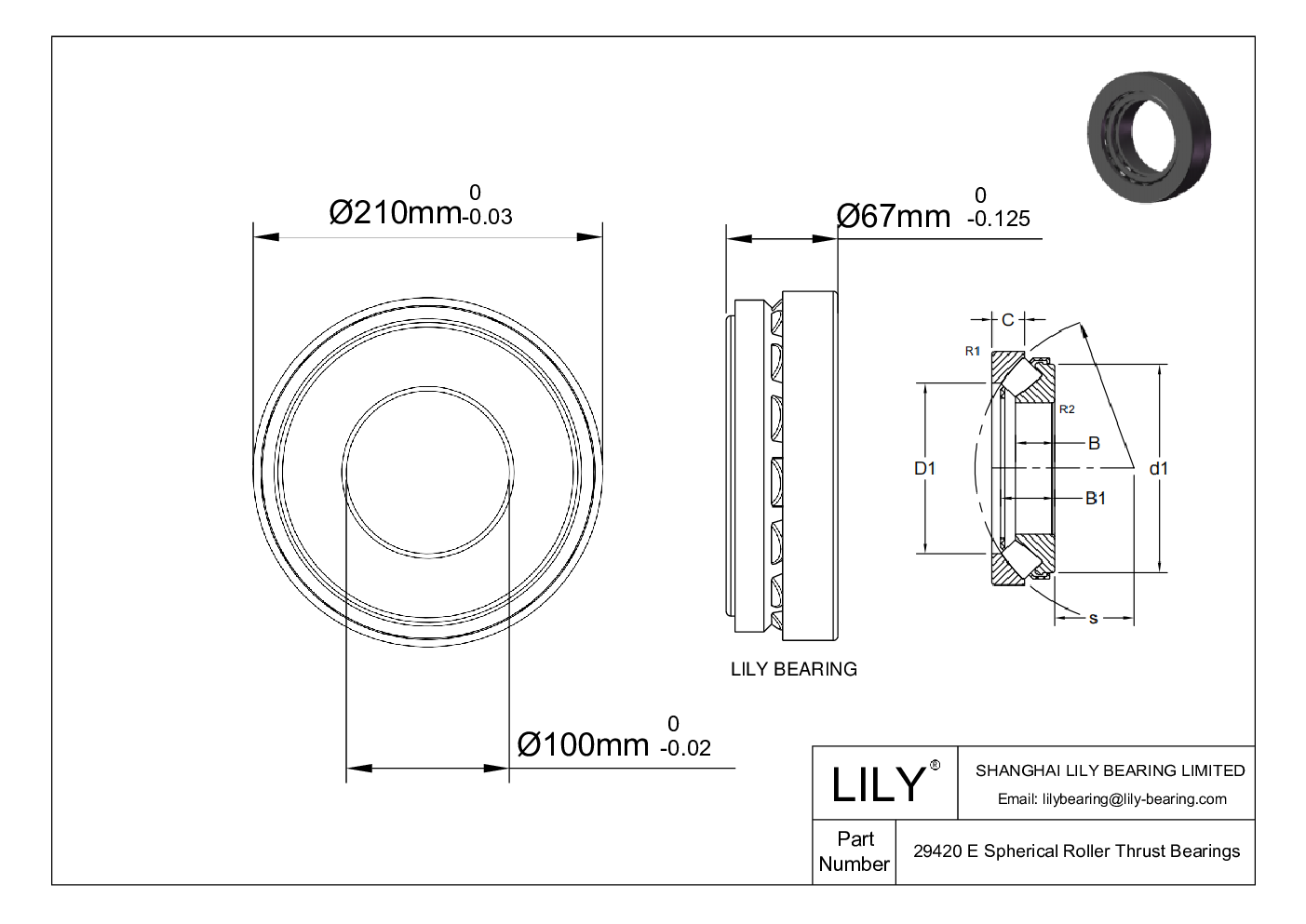 29420 E Spherical Roller Thrust Bearings cad drawing