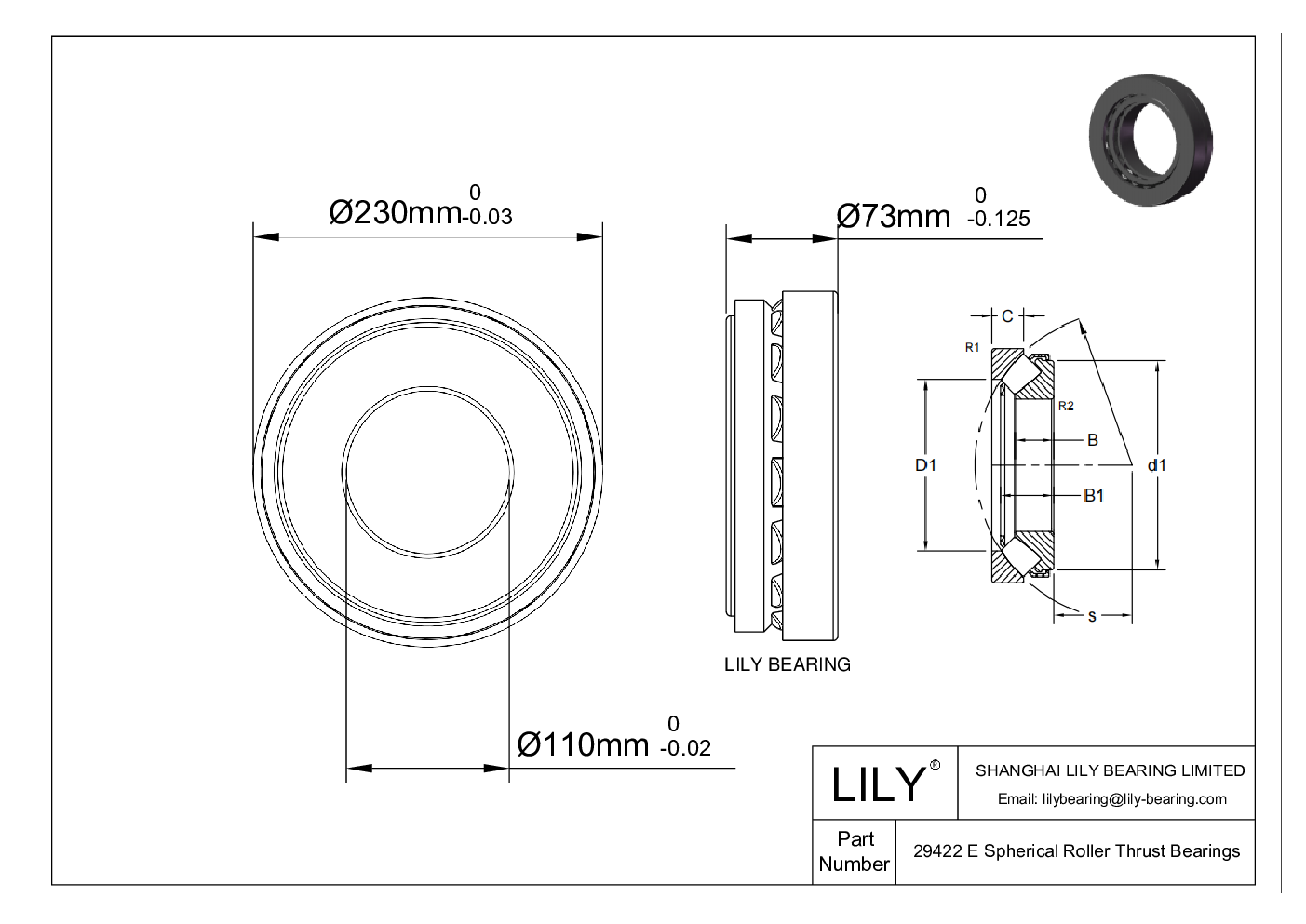 29422 E Spherical Roller Thrust Bearings cad drawing
