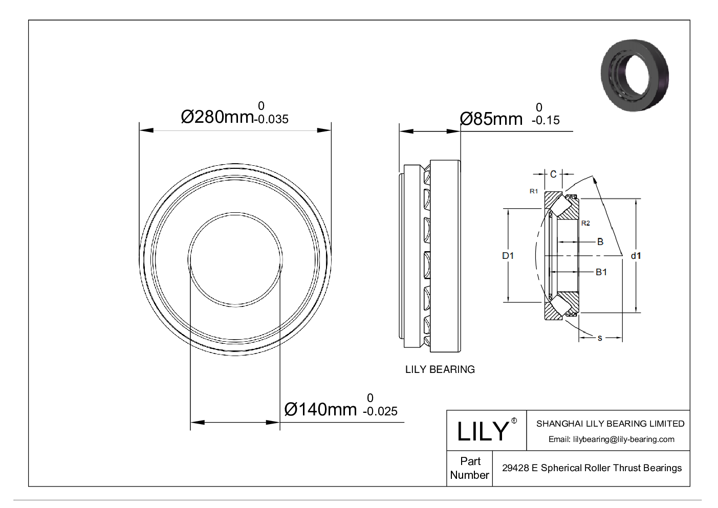 29428 E Spherical Roller Thrust Bearings cad drawing
