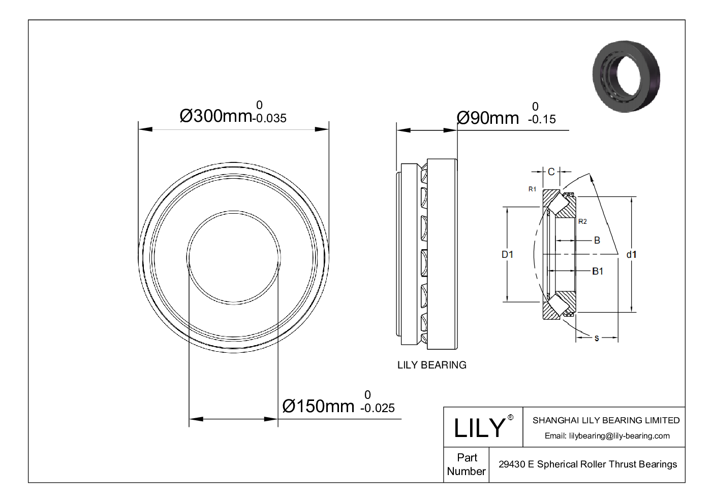 29430 E Spherical Roller Thrust Bearings cad drawing