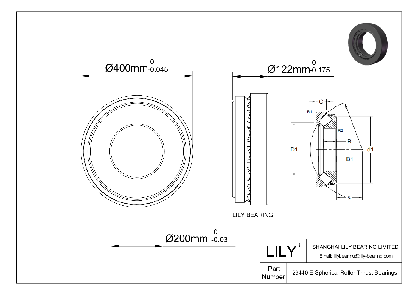 29440 E Spherical Roller Thrust Bearings cad drawing
