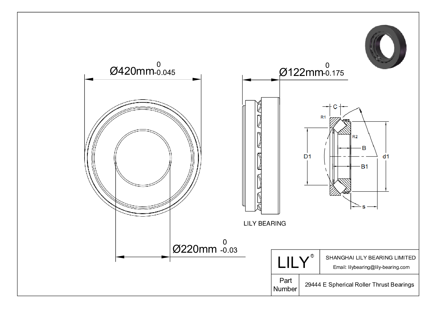 29444 E Spherical Roller Thrust Bearings cad drawing