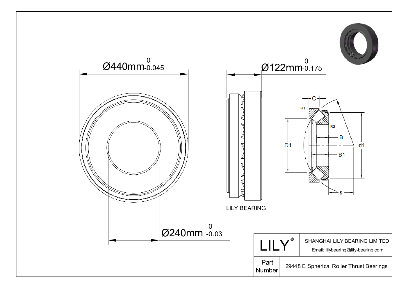 29448 E Spherical Roller Thrust Bearings cad drawing