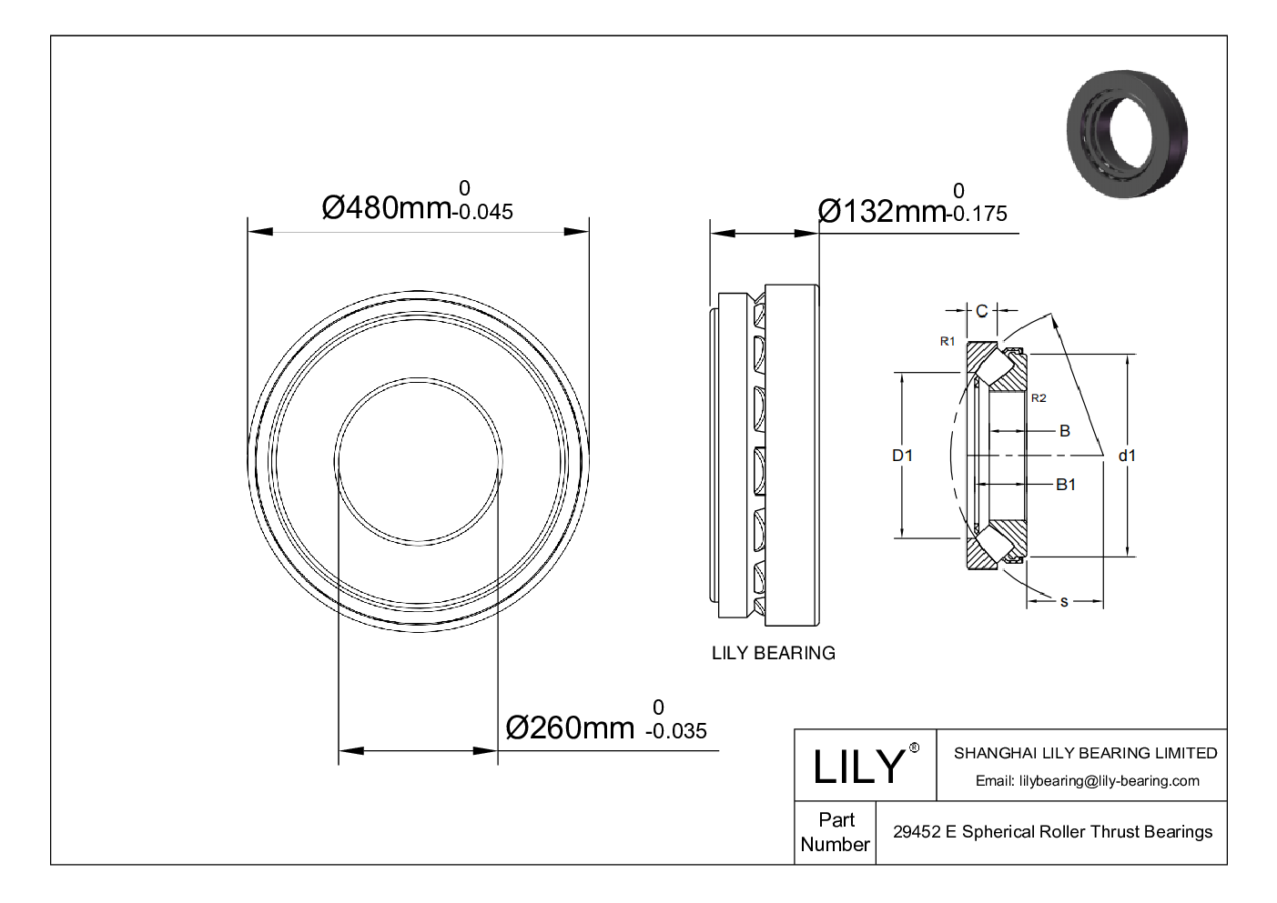 29452 E Spherical Roller Thrust Bearings cad drawing