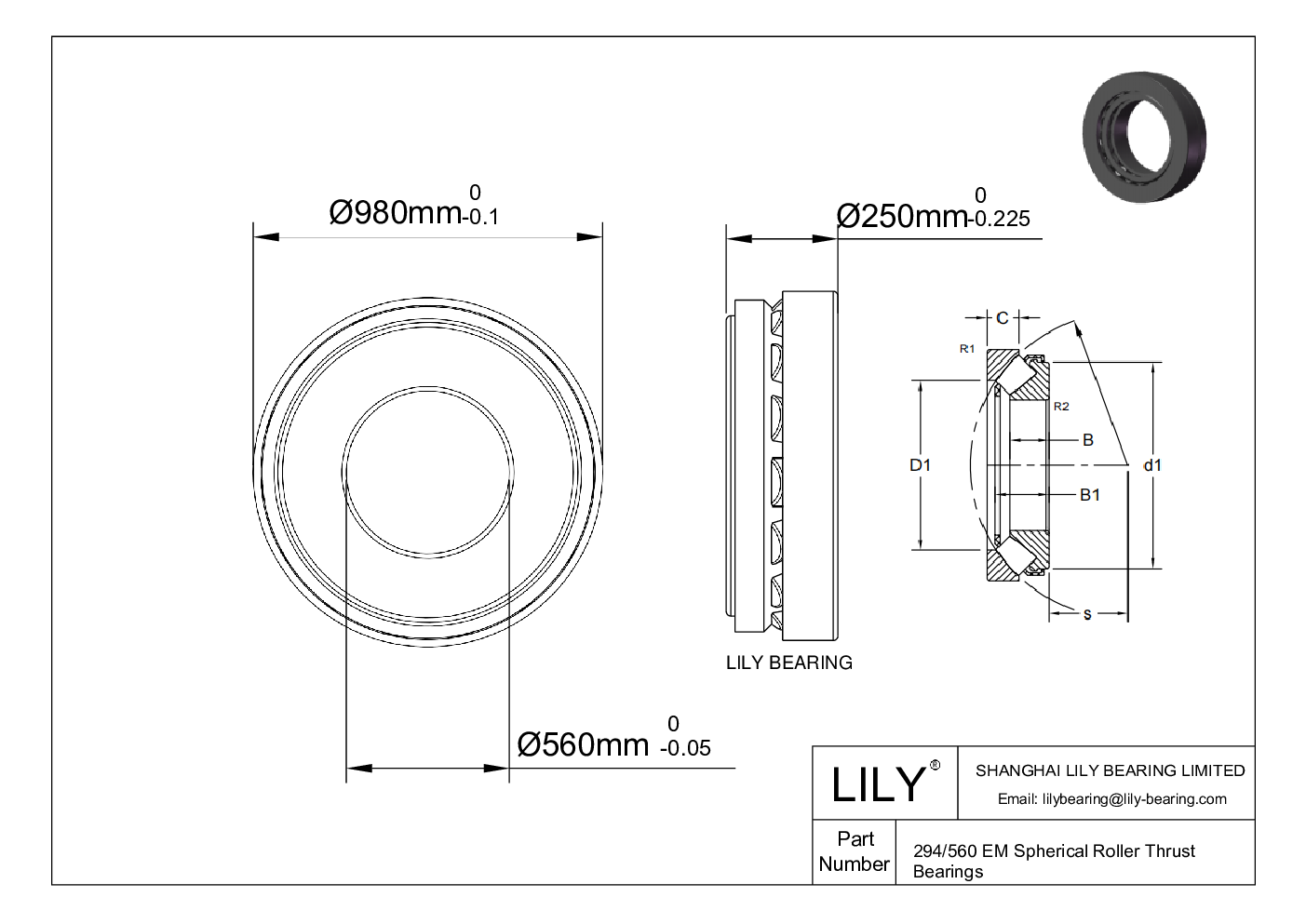 294/560 EM Spherical Roller Thrust Bearings cad drawing
