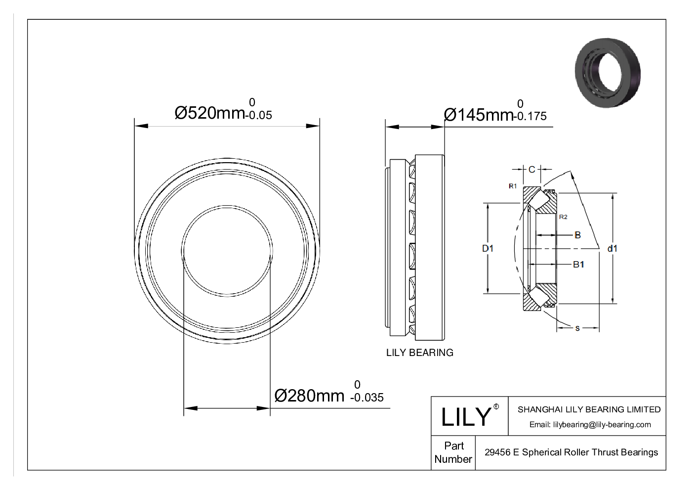 29456 E Spherical Roller Thrust Bearings cad drawing