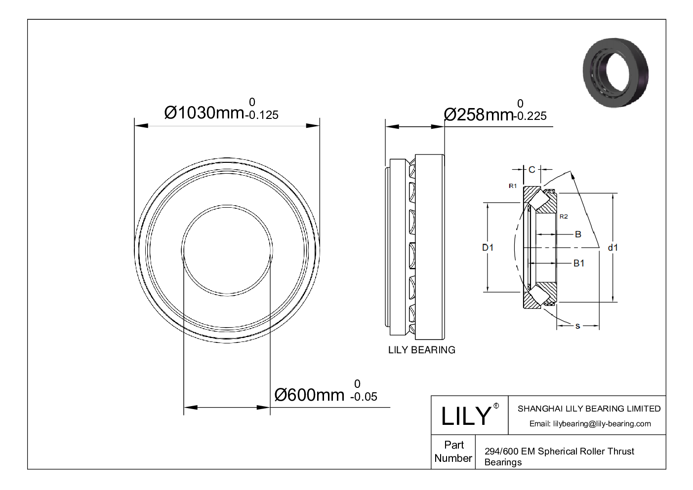 294/600 EM Spherical Roller Thrust Bearings cad drawing