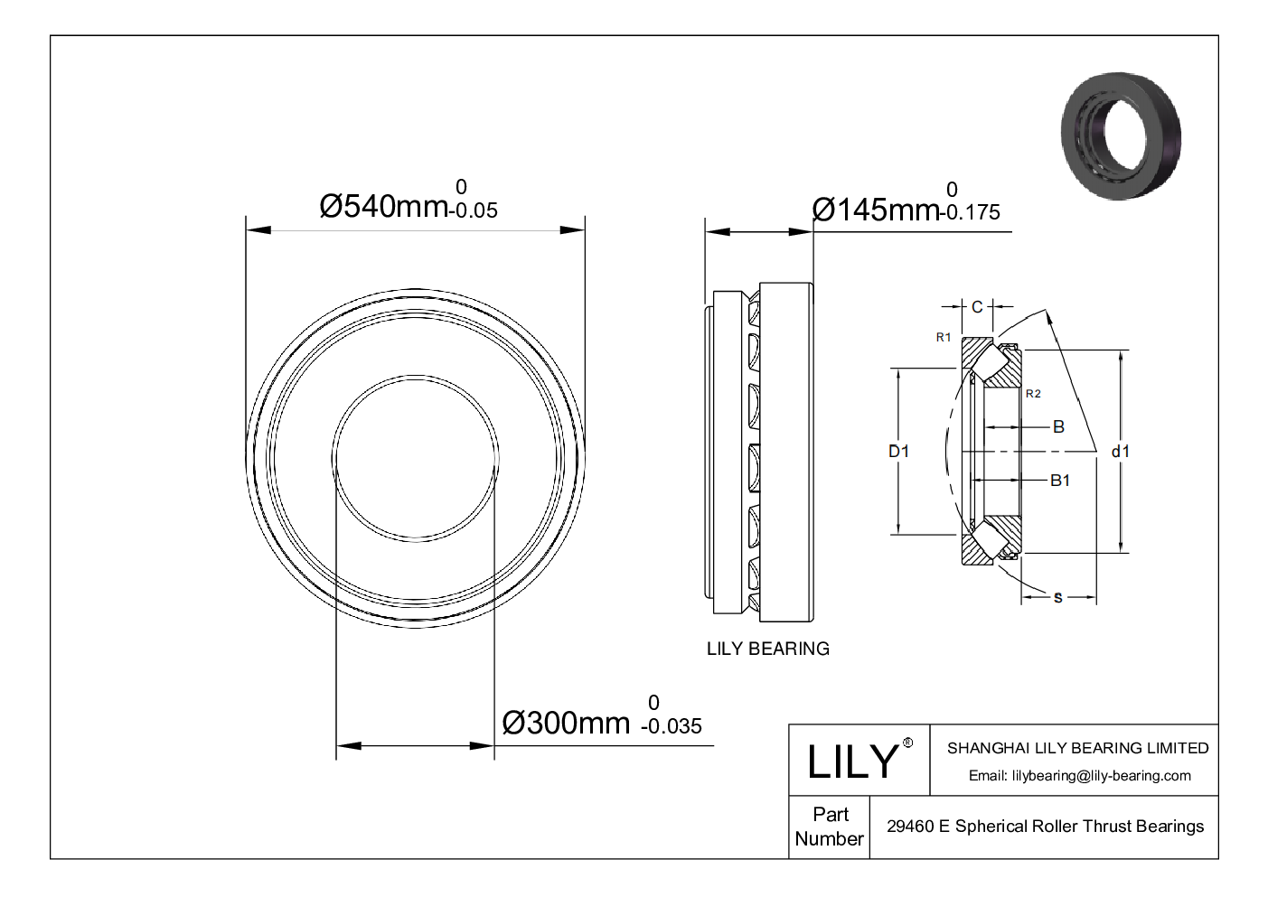 29460 E Spherical Roller Thrust Bearings cad drawing